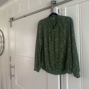 New York & Co. Green Floral Bomber Jacket